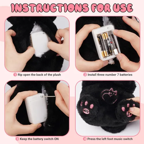 Miniatura 3 de Animal de peluche que respira – Juguete de peluche de gato negro, máquina de sonido relajante con movimiento de respiración realista y luces