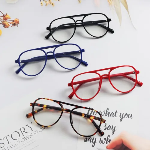 Miniatura 6 de MMOWW Paquete de 4 gafas de lectura estilo aviador sobredimensionadas para mujeres y hombres, estilo piloto retro de doble puente, con bloqueo