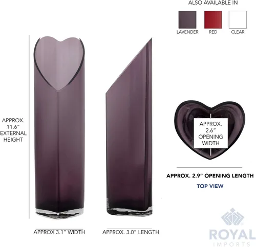 Miniatura 5 de Royal Imports Jarrón de cristal decorativo para centro de mesa, hogar o boda, en forma de corazón transparente, 12 pulgadas de alto, apertura de 3 x