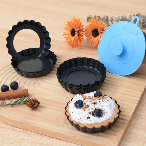 Juego de 10 mini sartenes para tartas con fondo extraíble de 4 pulgadas, antiadherente, redonda, acero al carbono resistente para pasteles de