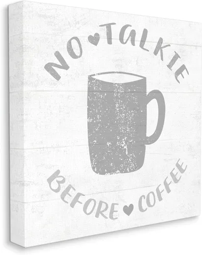 Miniatura 3 de Stupell Industries No Talkie Before Coffee Phrase - Taza de bebida gris enmarcada en negro, 12 x 12, blanco roto
