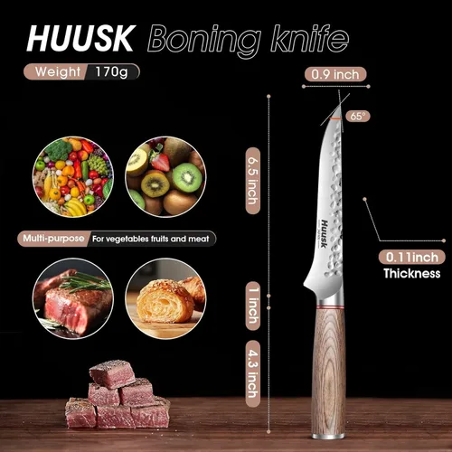 Miniatura 2 de Huusk Cuchillo deshuesador para cortar carne, cuchillo de filete japonés forjado a mano de 6.5 pulgadas para carne, pescado, aves de corral