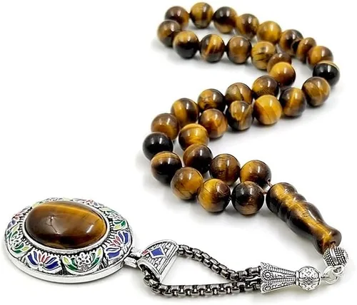 ALBASHAN Tasbih - Cuentas de oración de ojo de tigre natural para hombre, Misbaha musulmana, 33, 45, 51, 66, 99, 100 cuentas de rosario profesional