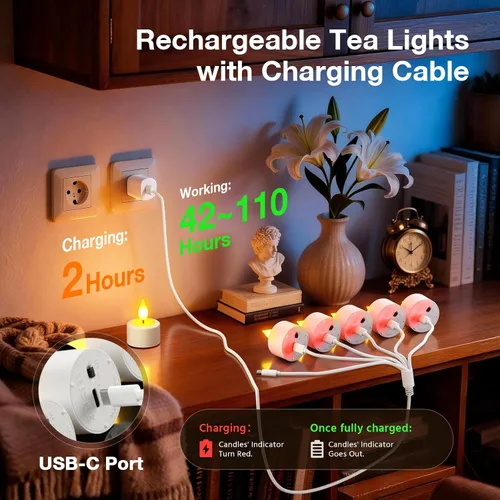 Miniatura 2 de PChero Paquete de 6 velas recargables sin llama con temporizador remoto, velas de té que funcionan con pilas, velas LED parpadeantes para el hogar