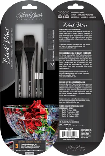 Miniatura 16 de Silver Brush Limited WC-3000S - Juego de acuarela Master de terciopelo negro, juego de 3 pinceles, forro de escritura tamaño 1, tamaño de lavado