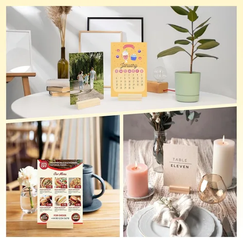 Miniatura 7 de 60 soportes de madera de 2.75 x 1.38 pulgadas para números de mesa de madera, portatarjetas para fotos, soporte acrílico para ceremonia, fiesta