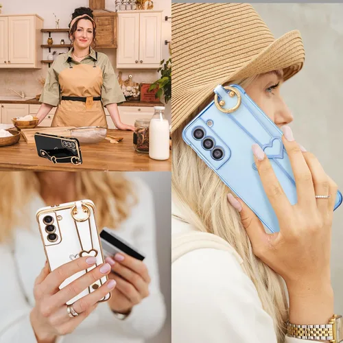 Miniatura 5 de ZTOFERA Funda para Samsung Galaxy S22 Plus 5G con correa para la muñeca, bonito borde chapado de lujo, patrón de corazones de amor para niñas y Azul