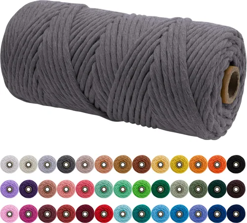 Miniatura 96 de JeogYong Cordón de macramé de un solo hilo 2mm x 164 yardas (492 pies) Cuerda de algodón suave, hilo de macramé 2 mm, suministros de macramé