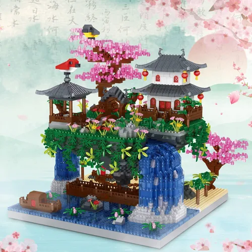 Miniatura 5 de SAMYBLOCKS Juego de 3600 piezas de microbloques de árbol bonsái de estanque de flor de melocotón, bloques de construcción de arquitectura