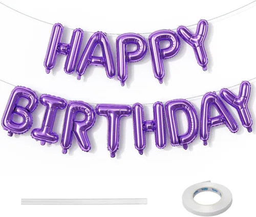 Miniatura 13 de Cartel plateado de feliz cumpleaños – Globos de letras de papel de aluminio de Mylar de 16 pulgadas con cinta, globos autoinflables para mujeres