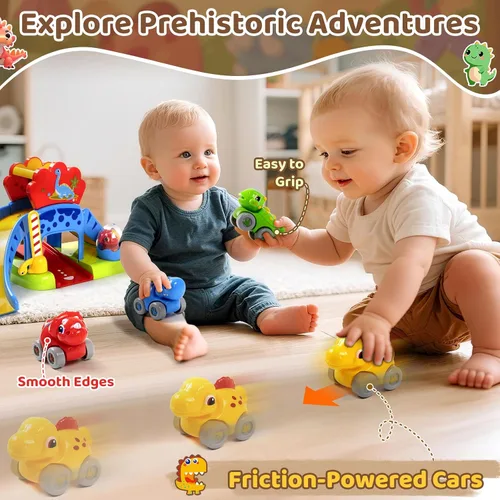 Miniatura 4 de Marstone Juguetes para niños de 1 a 2 años: Diapositiva de dinosaurio con 4 autos de animales, juguetes educativos para bebés de 12 a 18 meses