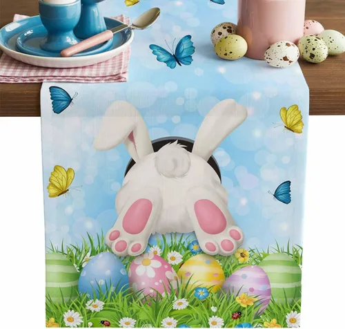 Miniatura 22 de Juego de 4 manteles individuales con diseño floral de conejo de Pascua, manteles individuales lavables para cocina, mesa de comedor, manteles