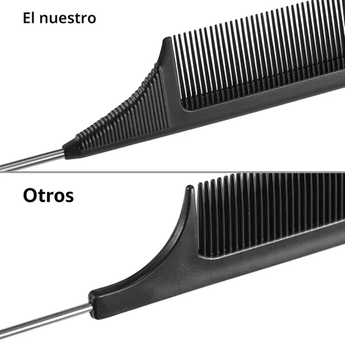 Miniatura 3 de Leinuosen 3 Paquetes Peine Cola de Rata con Pasador de Acero, Fibra de Carbono Resistente al Calor, Peines para Crepado con Punta de Acero Negro