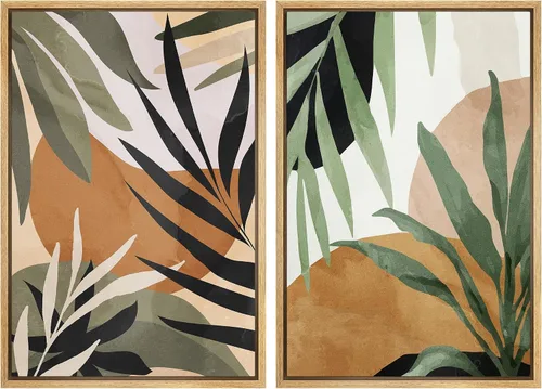 Miniatura 114 de SIGNFORD Lienzo enmarcado para pared, juego de arte con hojas de palmera de selva, polígonos geométricos, formas abstractas, ilustración, arte