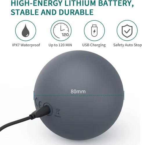 Miniatura 5 de Bola de masaje vibratoria de 3 pulgadas, bola de masaje con vibraciones de 5 velocidades para músculos y fitness, alivio del dolor de fascitis