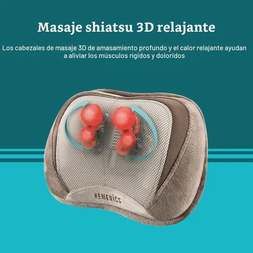 Miniatura 4 de HoMedics Almohada de Masaje Shiatsu 3D de Cuerpo Completo con Vibración y Calor para Cuello, Espalda Superior y Lumbar Marrón