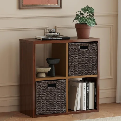 Miniatura 27 de Organizador de almacenamiento vertical de 2 cubos de metal, estantería corta negra con espalda abierta, estante de almacenamiento de cubo pequeño