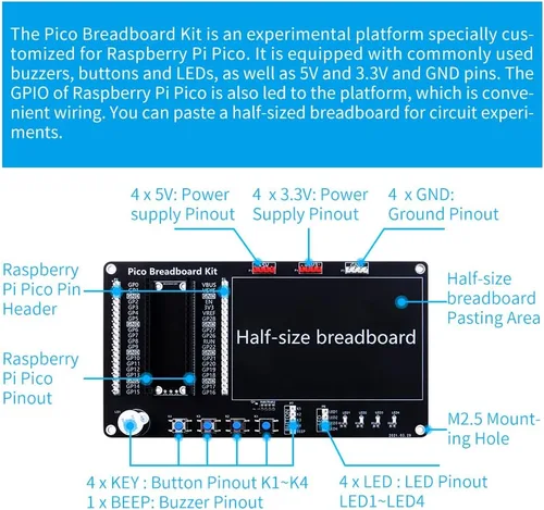 Miniatura 6 de GeeekPi Kit de programación Micro Python para Raspberry Pi Pico, Breadboard, módulo de pantalla LCD I2C 1602 para principiantes de Raspberry Pi e