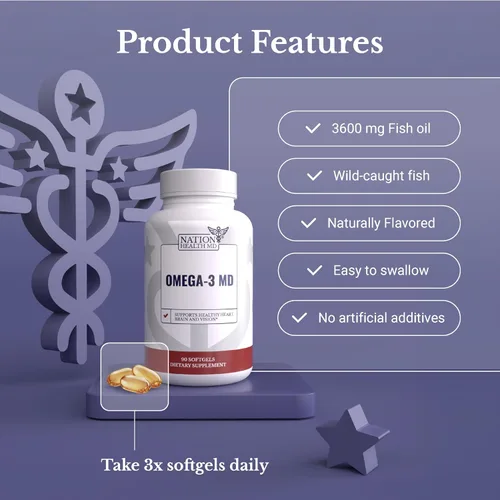 Miniatura 8 de Aceite de pescado Omega-3 MD - Suplemento Omega 3 para mujeres y hombres - Aceite de pescado capturado en la naturaleza y sin eructos 3600 mg