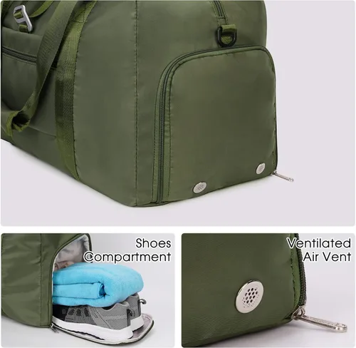 Miniatura 4 de Ceneda Bolsa de lona de gimnasio de 20 pulgadas con bolsillo húmedo para zapatos, portátil, bolsa de fin de semana, bolsa de viaje, bolsa de yoga