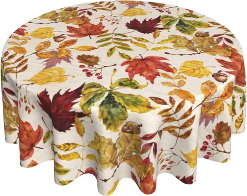 Miniatura 7 de Sweetshow Fall Square Tablecloth 52x52 Inch Fallen Leaves Maple Leaf Print Autumn Thanksgiving Harvest Themed Holiday Wooden Pattern Decorative