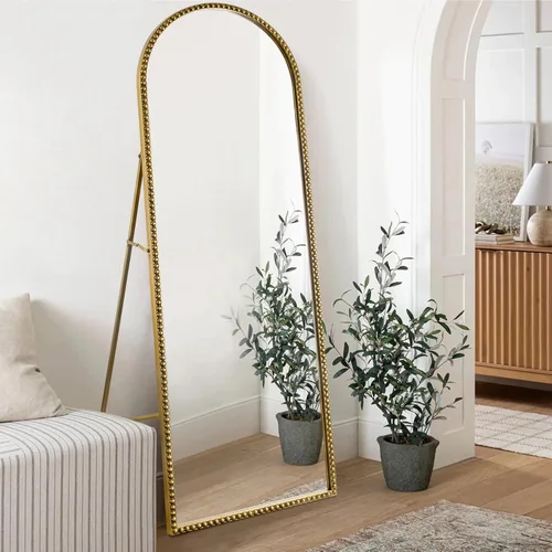 Miniatura 14 de Espejo de cuerpo completo ovalado, espejo de pie grande con marco de cuentas de metal, para colgar, espejo de vestidor para dormitorio, sala