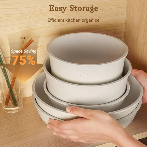 Miniatura 5 de SODAY Juego de 15 piezas de ollas y sartenes antiadherentes, juegos de utensilios de cocina con mango desmontable, herramientas de cocina RV Blanco