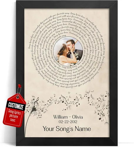 Miniatura 15 de VICILO Póster personalizado con letras de canciones, lienzo para decoración de pared, acordes de canción perfecta, regalo de aniversario de un año