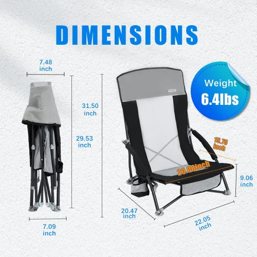 Miniatura 3 de SUNNYFEEL Silla de playa baja – Sillas de playa plegables con respaldo alto para adultos con portavasos y bolsillo lateral, mochila ligera silla