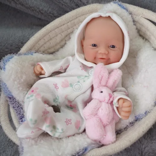 Miniatura 10 de Newtotlove Muñeca de bebé recién nacida Mini de silicona renacida de 7 pulgadas, cuerpo completo de silicona, bebés recién nacidos realistas, linda