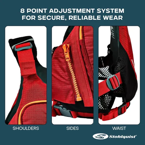 Miniatura 5 de Stohlquist Chaleco salvavidas Edge para adultos y niños, aprobado por la Guardia Costera de Estados Unidos, nivel 70N, para aguas bravas, kayak, SUP