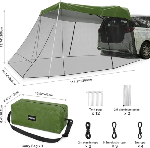 Miniatura 6 de G4Free Toldo Refugio Solar para Automóvil con Mosquitera, Carpa Portátil para SUV Toldo de Sombra para Puerta Trasera para Camping al Aire Libre
