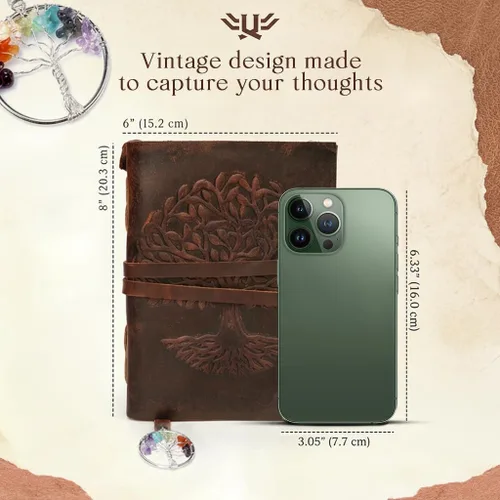Miniatura 2 de Leather Journal for Women and Men, 200 Pages - 6"x8", Gifts for Women, Travel Diary, Women's Notebook - Tree Of Life 7 Chakra Bookmark, For Writing