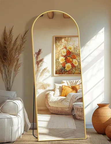 Miniatura 30 de TRAHOME - Espejo arqueado de longitud completa, de 56 x 15 pulgadas, espejo de cuerpo completo para colocar de pie en la pared, con marco de Dorado