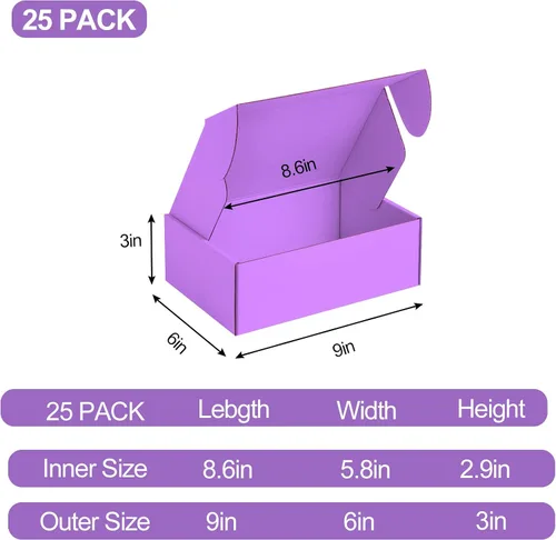 Miniatura 2 de Paquete de 25 Cajas de Envío Pequeñas Moradas de Cartón Corrugado 9x6x3 pulgadas, Caja Corrugada para Embalaje de Pequeños Negocios, Empaque