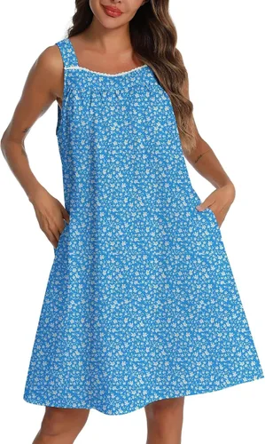 Miniatura 24 de YOZLY - Camisones de algodón sin mangas para mujer, camisón de tanque de noche con bolsillos