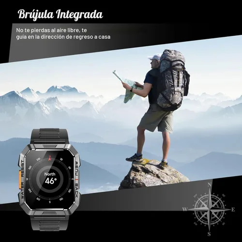 Miniatura 4 de Reloj inteligente militar para hombre (respuesta/hacer llamadas), reloj inteligente de 2.01 pulgadas para Android y iPhone, rastreador de actividad