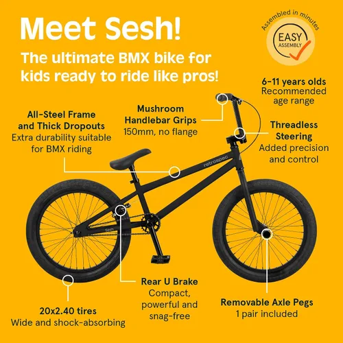Miniatura 3 de Retrospec Sesh - Bicicleta BMX para niños de 20 pulgadas, estilo libre, para niños y niñas, con clavijas de eje extraíbles, freno en U, dirección
