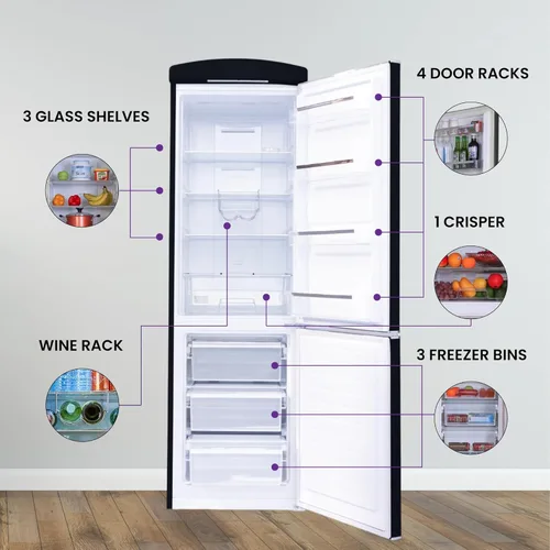 Miniatura 7 de Conserv 24 Pulg. Refrigerador RETRO de montaje inferior de 11 pies cúbicos con congelación rápida, 110V, en negro