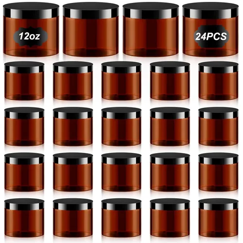 Miniatura 33 de Dandat 24 piezas 8 oz tarro de plástico con tapa y etiqueta recargable, contenedor redondo transparente vacío con muestras cosméticas PET blancas