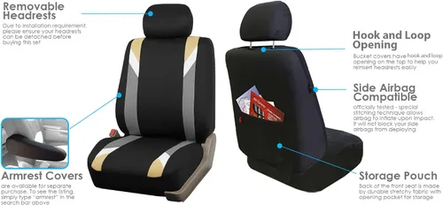 Miniatura 6 de Fundas para asientos en 3 filas modernas de alta calidad FH GROUP FH-FB033217 color beige y negro, para la mayoría de los autos, camionetas, SUV