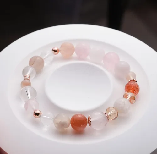 Miniatura 113 de Precious Gemstone Natural Crystal Healing Bracelet, Rutilated Quartz, Moonstone, Quartz Handmade Original Design Bracelet