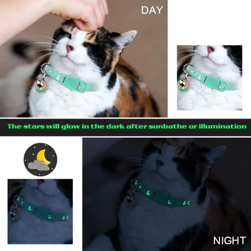 Miniatura 4 de Baeuppit 2 piezas de collares de gato separables con campana, lunas, estrellas, lindos collares ajustables para gatitos con colgante que brillan