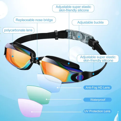 Miniatura 3 de Fabbay Paquete de 6 gafas de natación antivaho sin fugas, protección completa, para adultos, mujeres, hombres y jóvenes Color fresco