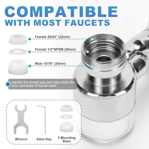 Miniatura 5 de Grifo de filtro de agua para fregadero, purificador de agua giratorio de 360°, filtro de grifo de baño que elimina cloro, fluoruro de cloro, metales