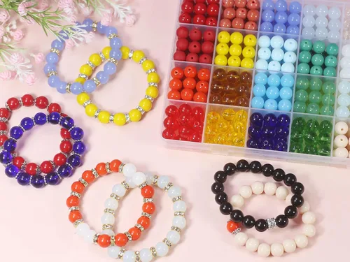 Miniatura 5 de ZH118 - Juego de 600 cuentas de vidrio de 0.394 in, hechas a mano, redondas, lisas, sueltas, cuentas kawaii, a granel para manualidades, joyería
