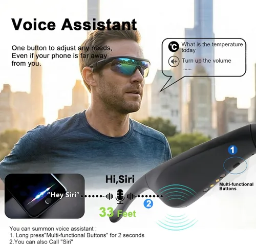 Miniatura 5 de Gafas de sol polarizadas Bluetooth deportivas, ciclismo, correr, para hombres y mujeres, UV400 con Bluetooth envolventes con altavoces HD abiertos