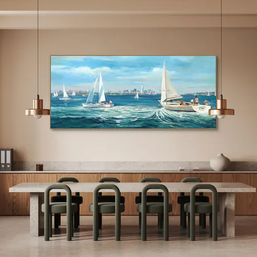 Miniatura 2 de XLSJERST Arte de Pared de Lienzo Azul Grande Pintura de Paisaje Marino - Cuadro de Paisaje con Textura Azul Marino Moderno Velero Obra de Arte