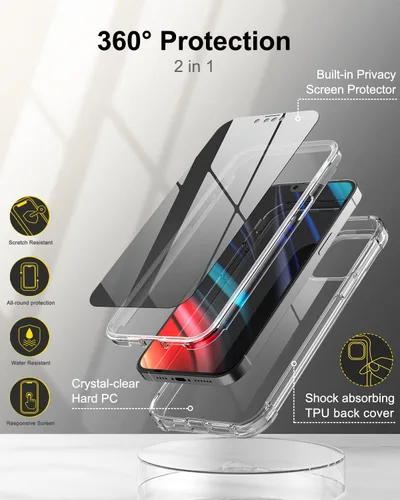Miniatura 4 de SURITCH Funda transparente para iPhone 13 Pro Max, [protector de pantalla antiespía integrado] Funda rígida a prueba de golpes de 360°