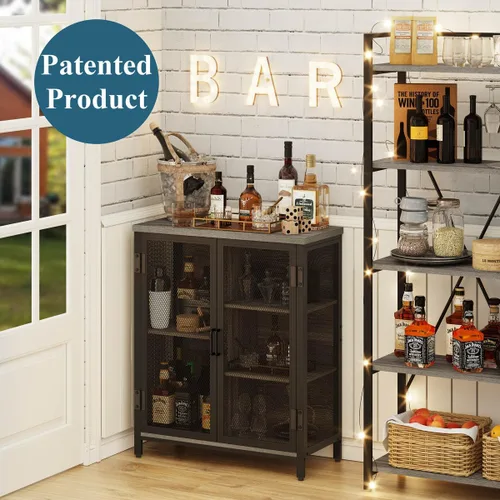 Miniatura 9 de BON AUGURE Gabinete Pequeño de Barra de Café para Licor, Gabinete de Almacenamiento Estilo Granja con Puertas, Aparador Buffet de Madera para Cocina
